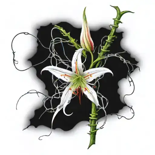 Spider Lily And Barbed Wire Wrapped