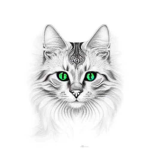 Puffy Majestic Black Cat With Green Eyes