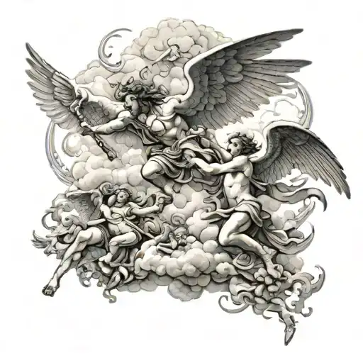 War In Heaven Angels Fighting Demons In Clouds Surrounding