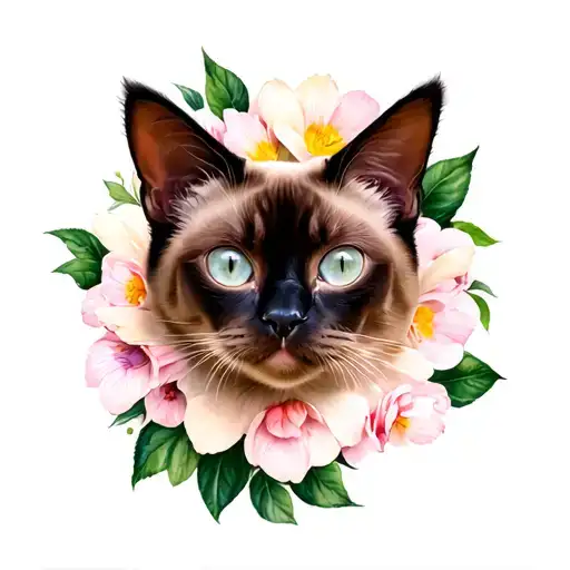 Flower Blooming Siamese Cat
