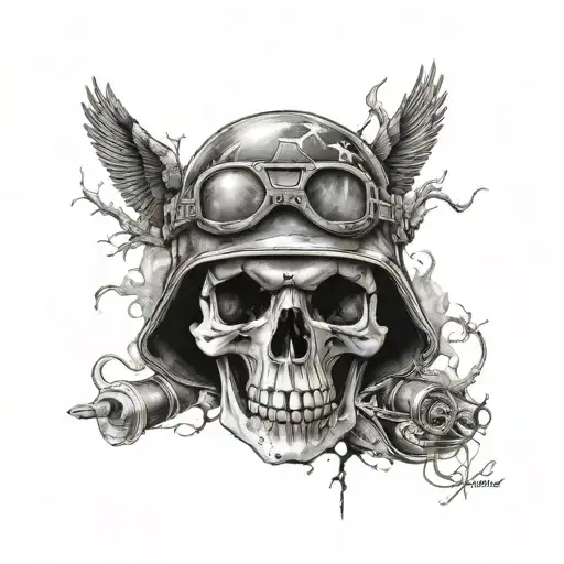 Skull With World War 2 Helmet On Top