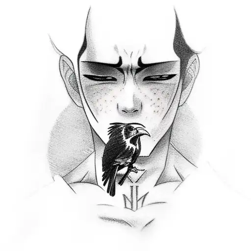 A Sketch-style Tattoo Of Itachi Holding A Crow