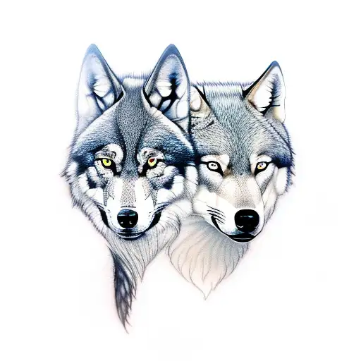 Create A Realistic Tattoo Of A Wolf And Raven In A Naturalistic Forest Setting