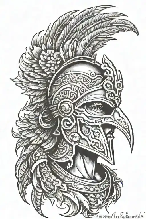 Spartan Mask With A Phoenix Rising From The Ashes