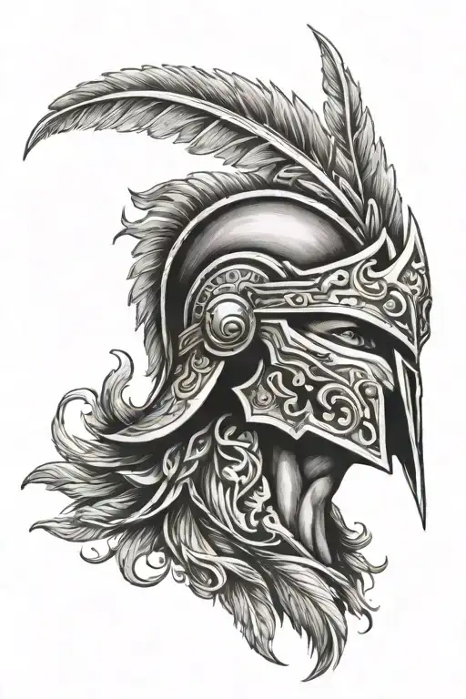 Spartan Mask With A Phoenix Behind It And Around It
