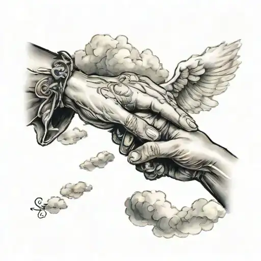 Hands Coming From The Clouds Holding Hands Mother And Daughter