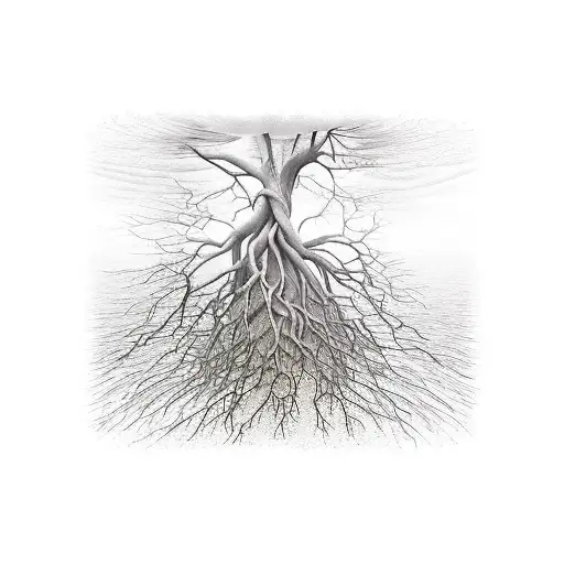 Tall Mangrove With View Below Water Of Roots And Floor