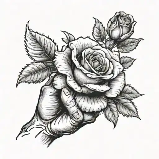 Bleesing Hand Holding A Rose With Crest