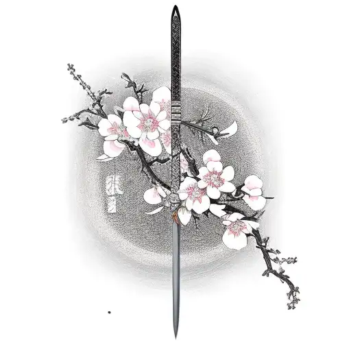 Aesthetic Japanese Katana And Sakura Blossom With Many Black Lightenings