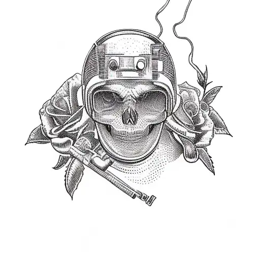 A Skull Of An Astronaut In Space Helmet And Roses