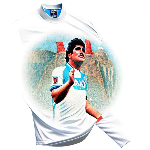 Maradona In Napoli Shirt With Vesuvius In The Background