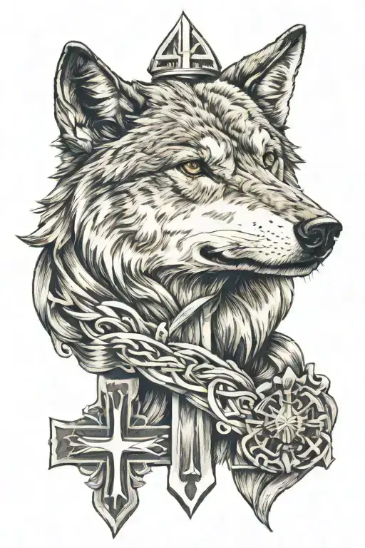 Religious Cross And Wolf Head