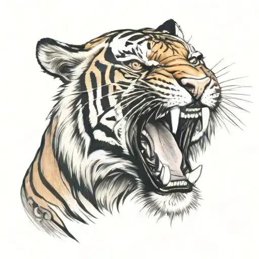 Angry Tiger Head With Open Mouth