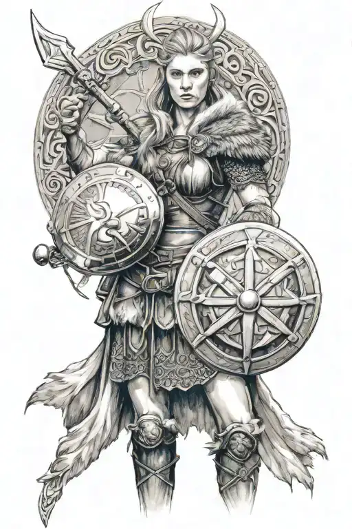 Female Viking With Shield In Front Of Her