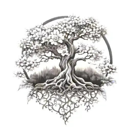 Tree Of Life With Chrysanthemum Flower