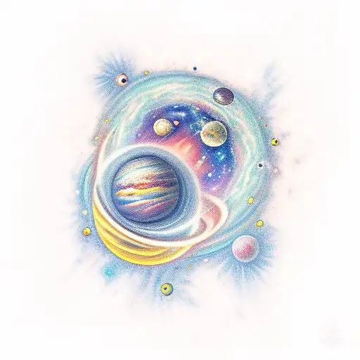 Galaxy And Planets With Stars