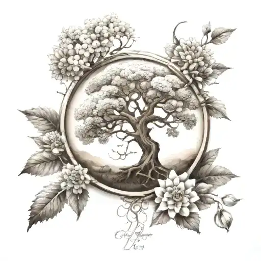 Tree Of Life With Chrysanthemum Flower