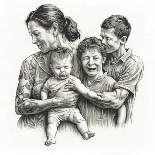 Mother With Two Sons Holding Hands