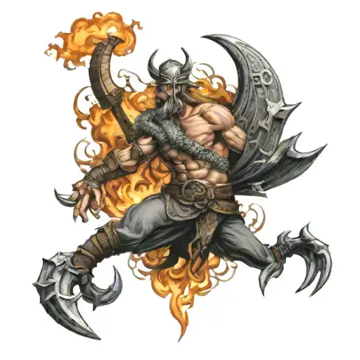 Drakkar On Fire With Burning Vikings