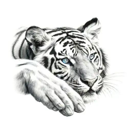 Black And White Tiger With Blue Eyes On The Hand