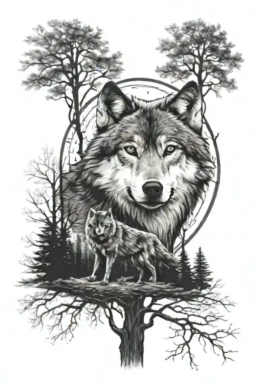 Tree And Night And Wolf