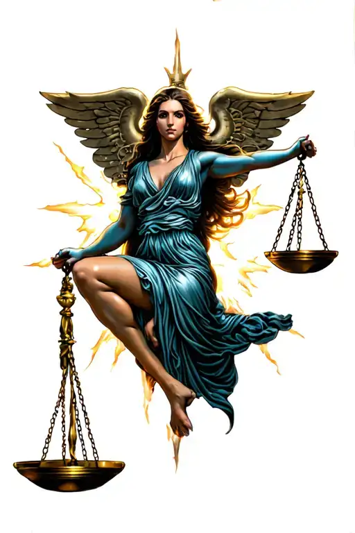 Libra Justice Woman With Lighting Striking In Background