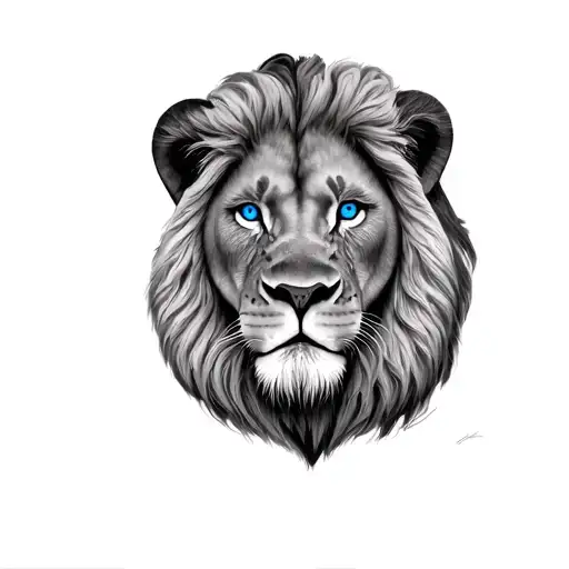 Lion Face With Blue Eyes