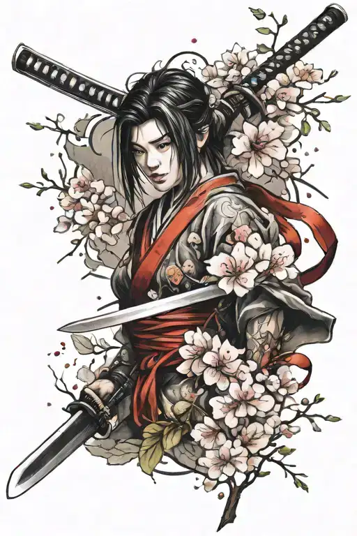 Katana Et Sakura Flowers