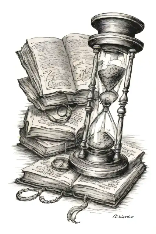 Old Fashioned Hourglass Standing On An Old Book