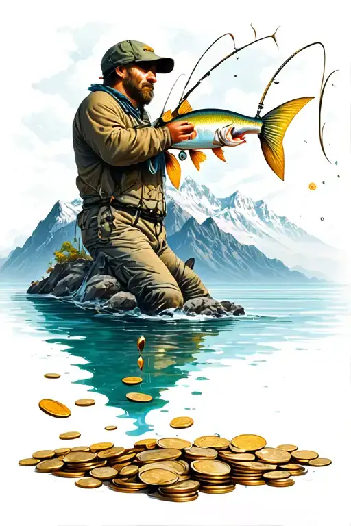Fishing And Mountains And Coins Spilling