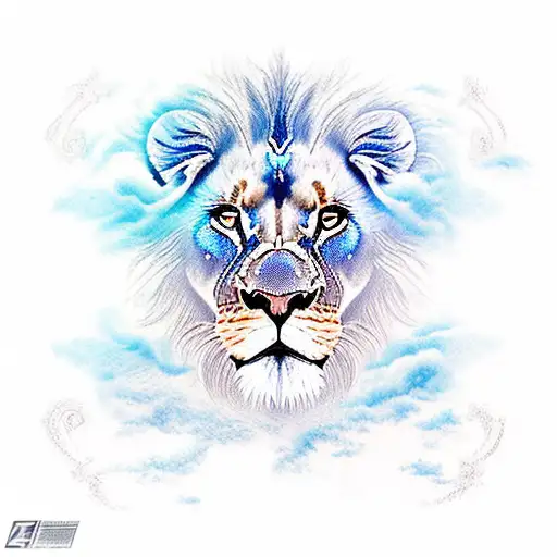 A Majestic Lion Surrounded By Swirling Blue And White Clouds