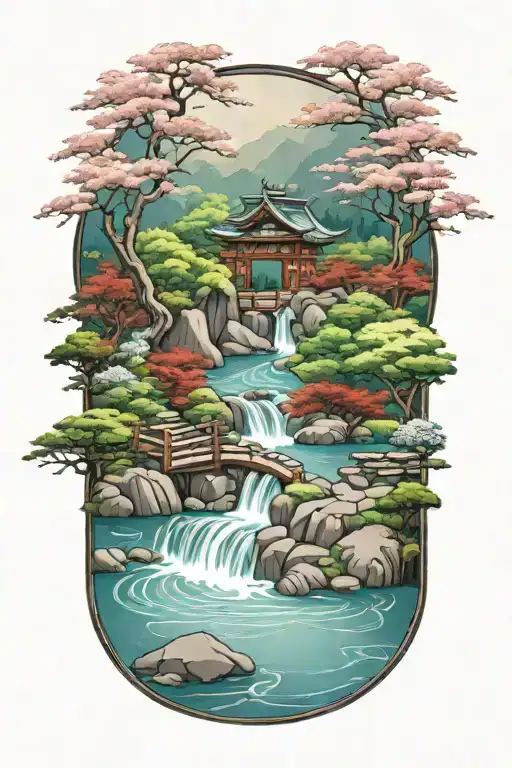 Japanese Garden With Water Bright Pallete