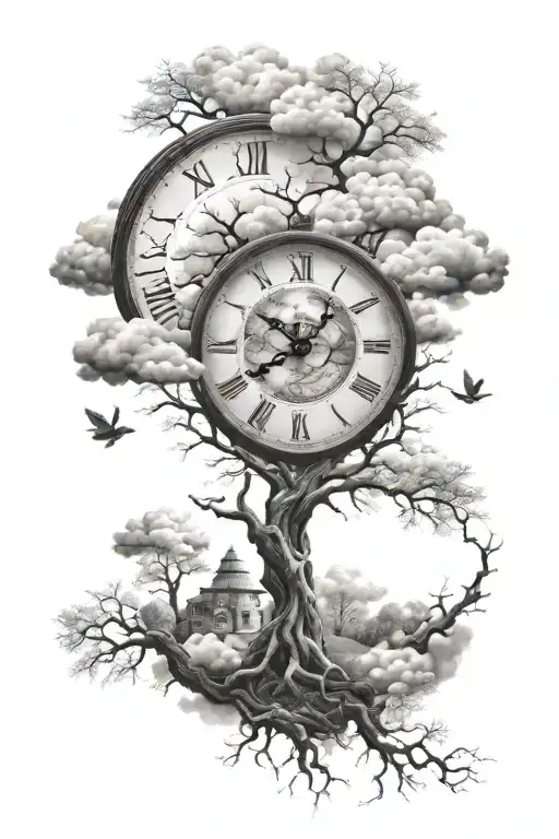 Clouds Eye Clock Life Tree