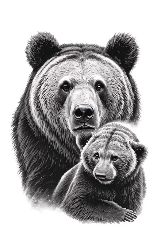 Papa Bear Looking Protective Over Cub