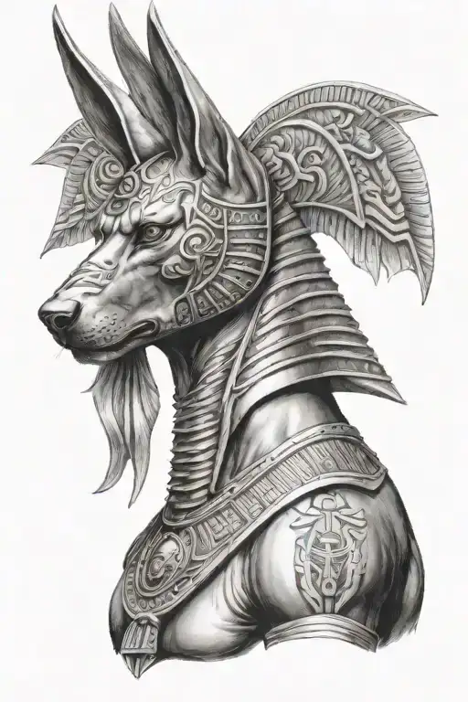 Egyptian God Anubis Portrait With Half Sleeve