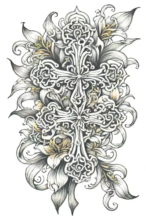 Cross Made Of Lily Flowers Intertwined