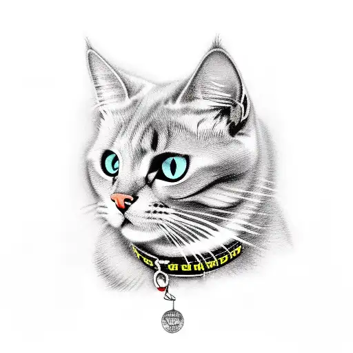 Black Smiling Cat In Red Collar