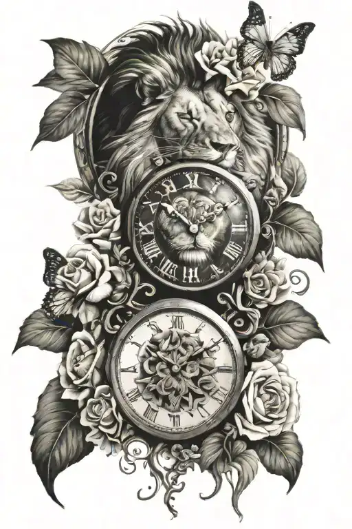 Lion And Flowers And Butterflies And Heart Clock