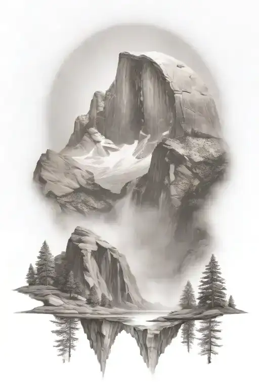 Half Dome Below Mt Whitney With Waterfall And A Trail Leading Up The Middle