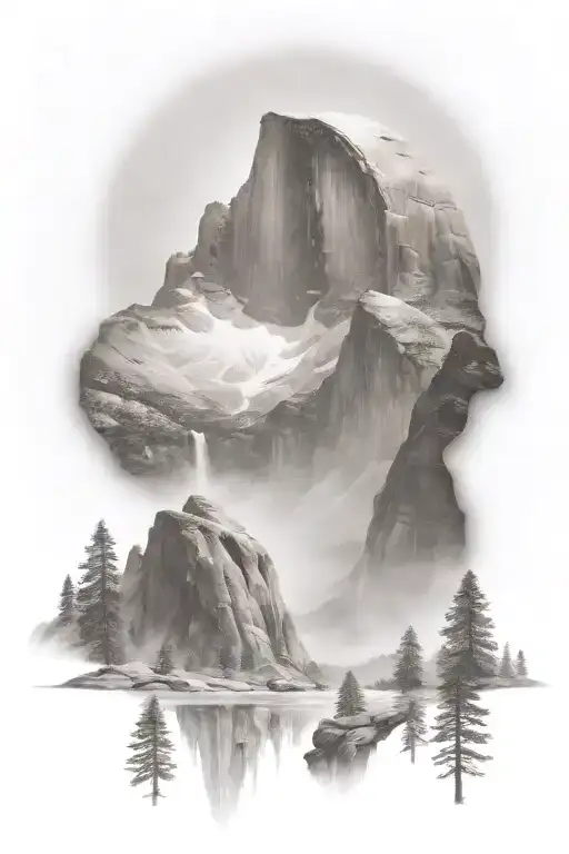 Half Dome Below Mt Whitney With Waterfall And A Trail Leading Up The Middle