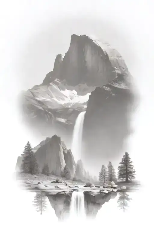 Half Dome Below Mt Whitney With Waterfall And A Trail Leading Up The Middle