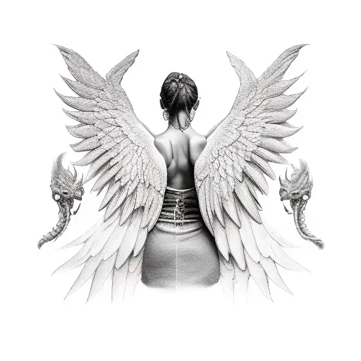 Create An Image Of A Figure With One Angel Wing And One Demon Wing