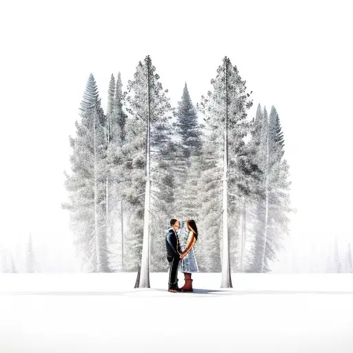 A Couple With A Dog Walking Through A Forest Of Giant Sequoias