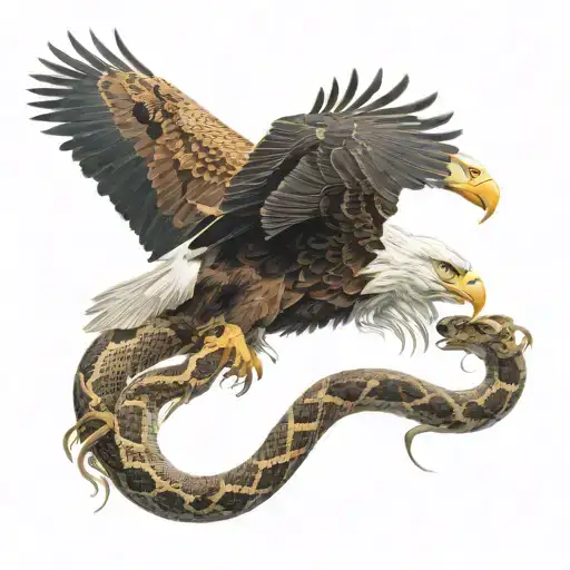 A Bald Eagle Fighting A Snake Wrapped