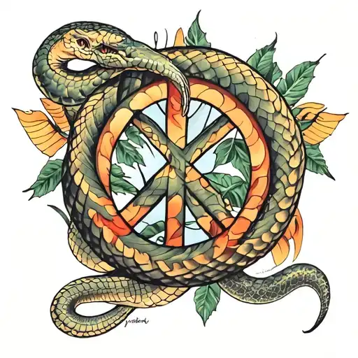Snake Over Peace Symbol Combined