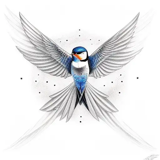 A Swallow Among The Stars And A Christian Cross