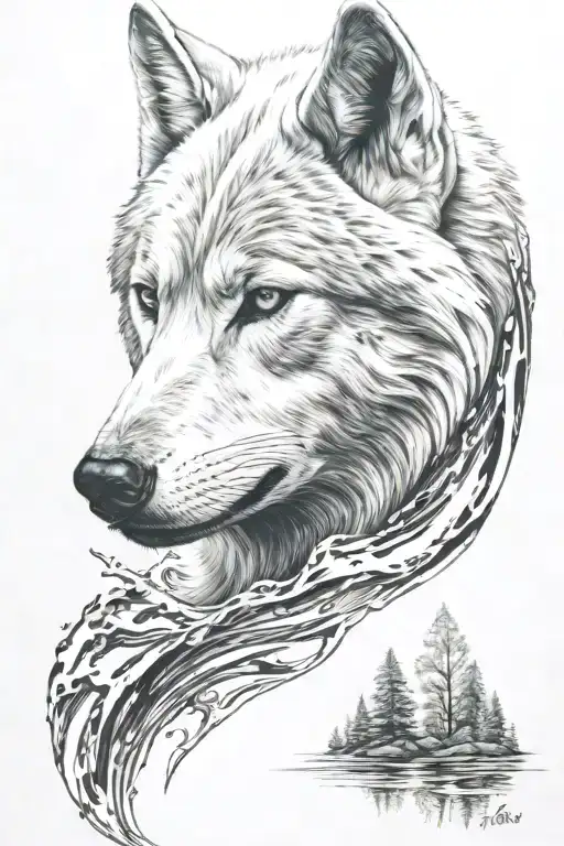 White Wolf Half Sleeve Water Reflection