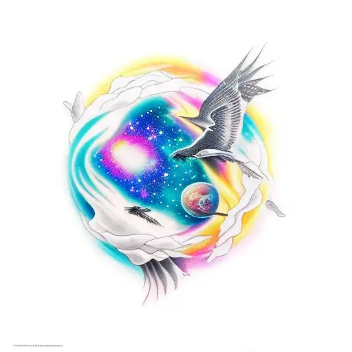 Galaxy Print For A Forearm Tattoo Sleeve Combined With Yin And Yang