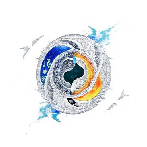 Yin And Yang Print For A Forearm Tattoo Sleeve Combined With Watercolor Sun And Moon