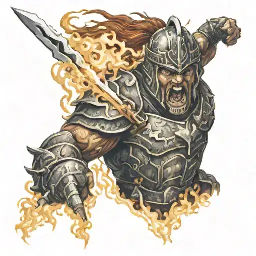 Angry Warrior Battling Flames Coming